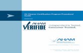 Air Cleaner Certification Program Procedural Guide Cleaner... · 2019-11-13 · p iii Air Cleaner Certification/Program Procedural Guide Version 4.1e AHAM’s Air Cleaner Certification