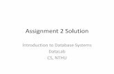 Assignment 2 Solution - GitHub Pages · 2019-06-05 · Assignment 2 Solution Introduction to Database Systems DataLab CS, NTHU. Outline ... (SP/JDBC implementations) •StatisticManager