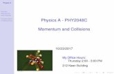 Physics A - PHY2048C Momentum and Collisionshadron.physics.fsu.edu/.../PHY2048C/Calendar/W8_D1/Momentum_Impulse.pdf · Physics A Review: Momentum and Impulse Conservation of Momentum