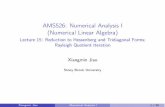 AMS526: Numerical Analysis I (Numerical Linear …jiao/teaching/ams526_fall14/lectures/...AMS526: Numerical Analysis I (Numerical Linear Algebra) Lecture 15: Reduction to Hessenberg