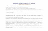 REGISTRATION ACT, Rule - 1908.pdf REGISTRATION ACT, 1908. PART I: PRELIMINARY. 1. Short title, extent and commencement (1) This Act may be called the 1[***] Registration Act, 1908.