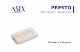 PRESTO - ASIX · PRESTO Reference Manual USB In-System Programmer. ASIX s.r.o. Na Popelce 38/17 150 00 Prague Czech Republic support@asix.net sales@asix.net ASIX s.r.o. reserves the