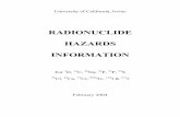 Radionuclide Hazards Informationz No external exposure hazard--radiation from this radionuclide will barely penetrate the dead layer of skin INTERNAL EXPOSURES z ALI (based on 5 rems