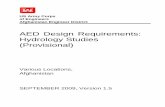 AED Design Requirements: Hydrology Studies (Provisional) · 2. Hydrology . Hydrology studies include a careful appraisal of factors affecting storm runoff to insure the development