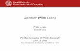 OpenMP (with Labs) · #pragma omp critical – for a code block (C/C++) #pragma omp atomic – for single statements 6/11/2013 10 Thread 0 Thread 1 Value read ← 0 increment 0 write