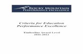 Criteria for Education Performance Excellence - RMPEx · Criteria for Education Performance Excellence Timberline Award Level 2011-2012 . To: Colorado, Montana and Wyoming Organizations