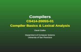 CS414-2005S-01 Compiler Basics & Lexical Analysisgalles/cs414S05/lecture/lecture1.java.pdf · JavaCC is a Lexical Analyzer Generator and a Parser Generator Input: Set of regular expressions