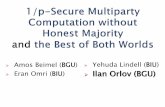 Ilan Orlov (BGU) · Ilan Orlov (BGU) Beimel (BGU) Eran Omri (BIU) We explore 1/p-secure multiparty protocols without an honest majority Positive result: 1/p-secure protocols for constant