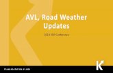 AVL, Road Weather Updates · AVL • Last season there was a full roll-out AVL implementation • Winter ops trucks model year 2013 and newer have AVL; all other have basic GPS •