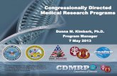 Congressionally Directed Medical Research Programs · 2015-06-25 · Congressionally Directed Medical Research Programs Donna M. Kimbark, Ph.D. Program Manager 7 May 2013 The views
