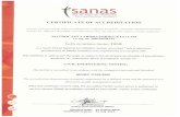  · 'sanas South African National Accreditation System CERTIFICATE OF ACCREDITATION In terms of section 22(2)(b) of the Accreditation for Conformity Assessment, Calibration and Good