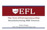 The Test of Entrepreneurship: Revolutionizing SME FinanceThe Test of Entrepreneurship: Revolutionizing SME Finance Bailey Klinger CEO, Entrepreneurial Finance Lab ... ‐Bankers are