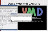 Using VMD with LAMMPS · lammps → data (combination of steps), mass→ element, name → element, element → radius, element → mass topo guessangles or topo guessdihedrals or