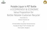 Potable Liquor in PET Bottle - A ECOFRIENDLY & ECONOMIC .... Bharat M Mehta.pdf(eg. 180 ml) Energy Requirement Secondary Packaging Space Savings Occupational safety • 35 % more space
