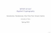 MTAT.07.017 Applied Cryptography · 2015-02-11 · MTAT.07.017 Applied Cryptography Introduction, Randomness, One-Time Pad, Stream Ciphers University of Tartu Spring 2015 1/33