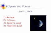 Jan 21, 2004 1) Review 2) Eclipses 3) Kepler’s Lawstadams/courses/spr04/ast1002-2/Lecture012104.pdfKepler’s First Law of planetary motion Planets move in orbits which are ellipses