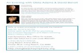 An Evening with Oleta Adams & David · PDF file David Benoit CONDUCTOR For three decades, the GRAMMY®-nominated pianist/composer/ arranger David Benoit has reigned supreme as one
