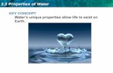 2.2 Properties of Water - Weeblyseedbiology2015.weebly.com/uploads/8/5/3/7/8537612/...2.2 Properties of Water O H H _ + + Life depends on hydrogen bonds in water. • Water is a polar