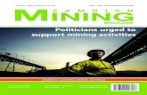 Politicians urged to support mining activities · 2018-03-26 · VOLUME 13 / ISSUE 79 ZMW 29.50 / US $ 5.30 MARCH - APRIL 2018 ZAMBIAN MINING MAGAZINE ZAMBIA’S LEADING MINING JOURNAL