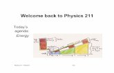 Welcome back to Physics 211 - Syracuse University · Welcome back to Physics 211 Todayʼs agenda: Energy . Physics 211– Fall 2014 10-2 ... A small child slides down the four frictionless