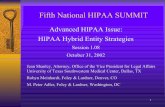 Advanced HIPAA Issue: HIPAA Hybrid Entity StrategiesAdvanced HIPAA Issue: HIPAA Hybrid Entity Strategies Session 1.08 October 31, 2002 Jean Shanley, Attorney, Office of the Vice President
