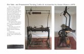 For Sale - an Ornamental Turning Lathe & Accessories by ... sale 14-05-2016.pdf · the late Paul Fletcher, a highly talented ornamental turner. Comprising: Iron bed on iron frame