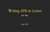 Writing APIs in Lumen - akrabat.com · Content negotiation. Correctly parse the request • Read the Content-Type header • Raise "415 Unsupported media type" status if unsupported