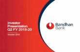 Investor Presentation Q2 FY 2019-20 - Bandhan Bank · Investor Presentation Q2 FY 2019-20 October 2019. Disclaimer • This presentation is confidential and may not be copied, published,