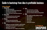 Guide to bootstrap from idea to profitable business 6. Pitch€¦ · Choosing your business, brand or product name Applying for startup grant Choosing form for your company and establishing