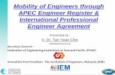 Mobility of Engineers through APEC Engineer Register ... of Engineers through APEC Engineer Register & International Professional Engineer Agreement Presented by : Ir. Dr. Tan Yean