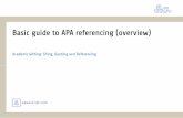 Basic guide to APA referencing (overview) · The key purposes of referencing The purpose of referencing is three‐fold: 1. To give credit to (acknowledge) those whose words or ideas