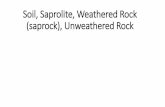 Soil, Saprolite, Weathered Rock (saprock), Unweathered Rock weathering & root penetration limited to widely spaced rock joints; exclusively rock structure & fabric; no appreciable