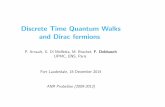 Discrete Time Quantum Walks and Dirac fermions · Discrete Time Quantum Walks (DTQWs) Introduced by Feynmann (1965) and reintroduced by Aharonov (1993) DTQWs = Formal quantum analogues