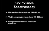 UV / Visible Spectroscopy - Department of · PDF file UV / Visible Spectroscopy • UV wavelengths range from 200-400 nm • Visible wavelengths range from 400-800 nm • Energy absorbed