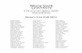 Dean s List Fall 2012 - Wayne State University · Dean’s List Fall 2012 Abada, Walaa Abbas, Hassan Abbas, Mohamed Abbas, Tazeen Abbo, Veronica ... Faisal Chaudhry, Kiren Chbib,