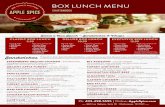 BOX LUNCH MENU - Apple Spice...BOX LUNCH MENU CHATTANOOGA — 6413 Lee Highway, Suite 131 · Chattanooga, TN 37421 — APPLE WALNUT ˚ POPPY SEED Sliced apples, candied walnuts, crumbled