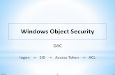 Windows Object Security - Univerzita Karlova DAC.pdf · API • OpenProcessToken Retrieves a handle to the primary access token for a process. • OpenThreadToken Retrieves a handle