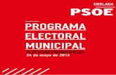 PROGRAMA ELECTORAL MUNICIPAL...PROGRAMA ELECTORAL MUNICIPAL ELECCIONES MUNICIPALES 24 de mayo de 2015 COSLADA Programa'Electoral'Municipal' Socialistas'de'Coslada' 2 ÍNDICE' 1. TRANSPARENCIA,'DEMOCRACIA'PARTICIPATIVA'Y'