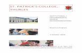 ST. PATRICK’S COLLEGE, THURLES St Patricks College...ST. PATRICK’S COLLEGE, THURLES INSTITUTIONAL / PROGRAMMATIC REVIEW RECOMMENDATIONS Report on Progress 1 October 2010 Introduction
