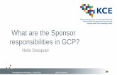 What are the Sponsor responsibilities in GCP? - KCE · 2019-06-17 · Sponsor: An individual, company, institution, or organization which takes responsibility for the initiation,