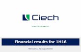 Financial results for 1H16 - CIECH S.A.: Strona główna€¦ · Financial results for 1H2016 +14.0% EBITDA (Adj.) growth Introduction of the shares of the Company at the Frankfurt