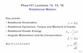 Phys101 Lectures 14, 15, 16 Rotational Motionmxchen/Phys1011104/Lecture14B.pdf · Page 1 Phys101 Lectures 14, 15, 16 Rotational Motion Key points: •Rotational Kinematics •Rotational