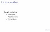 Lecture outlinegoodrich/teach/graph/notes/graphColoringSlides.pdfLecture outline Graph coloring I Examples I Applications I Algorithms. Graph coloring Adjacent nodes must have di erent