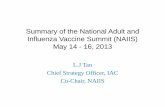 Summary of the National Adult and Influenza Vaccine Summit … · Summary of the National Adult and Influenza Vaccine Summit (NAIIS) May 14 - 16, 2013 L.J Tan Chief Strategy Officer,