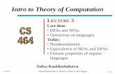 Intro to Theory of Computation · 2016-01-19 · 1/19/2016 Sofya Raskhodnikova Intro to Theory of Computation LECTURE 3 Last time: •DFAs and NFAs •Operations on languages Today:
