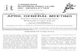 APRIL GENERAL MEETING...CANBERRA r BUSH WALKING CLUB INC NEWSLETTER GPO Box 160, Canberra ACT 2601 VOLUME 32 APRIL 1996 NUMBER 4 APRIL GENERAL MEETING Dickson Library Community Room