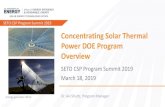 Concentrating Solar Thermal Power DOE Program Overview · 2019-05-16 · Solar Process Heat and Solar Desalination • Total federal funds awarded: $21,000,000 • 14 selected projects