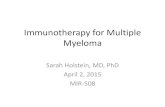 Immunotherapy for Multiple Myeloma - Cancer Treatment · 2.04.2015  · Immunotherapy for Multiple Myeloma Sarah Holstein, MD, PhD April 2, 2015 . MIR-508 . Outline • Myeloma overview