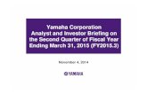 Yamaha Corporation Analyst and Investor Briefing on the ... · Half of FY2015.3 (Six Months) Results Summary First half sales and income increased year-on-year and exceeded previous