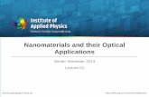Nanomaterials and their Optical Applications · Nanomaterials and their Optical Applications Winter Semester 2013 ... • B. Bhushan, Springer Handbook of Nanotechnology. 2007. •